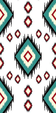 an abstract pattern with red, white and blue colors on a white background in the style of native american art