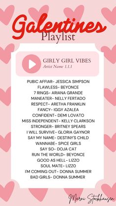 valentine's day playlist for girls with hearts on the back and pink background