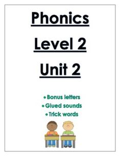 the cover of phonics level 2 unit 2, with two children sitting at their desk