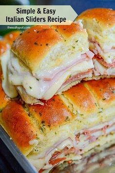 two sandwiches stacked on top of each other with the words click here for more below