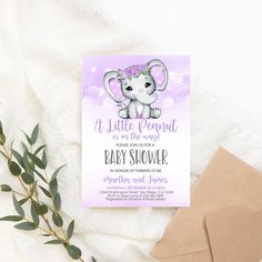 a baby shower card with an elephant on it