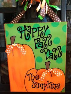 a sign that says happy fall painted canvass, cute idea you could make for any season