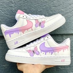 Custom Pink Purple Drip With Butterfly Air Force 1-shecustomize Nike Shoes Women Fashion, Af1 Custom, Custom Shoes Diy, Trendy Shoes Sneakers, Nike Shoes Girls, Nike Fashion Shoes, Preppy Shoes, All Nike Shoes, Cute Nike Shoes