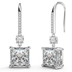 PRICES MAY VARY. [Square Dangle Earrings Material] 18k white gold plated Sterling Silver Fish hook ear wires, Simulated diamond dangle earrings for women, nickel-free, and lead-free hypoallergenic earrings, the best choice for sensitive ears [CZ Dangle Earrings Size] Width: 9mm (0.35"), Length: 36mm(1.4"), Weight: 4.4 g/pair. The main stone is 3ct princess cut AAAAA cubic zirconia. Sterling silver dangling earrings will always be sparkly and never tarnish [Classic Diamond Drop Earrings] The bril Fancy Earrings Unique, Earrings For Mom, Women Bride, Fancy Earrings, Silver Fish, Diamond Dangle Earrings, Presents For Mom, Diamond Drop Earrings, Zirconia Earrings