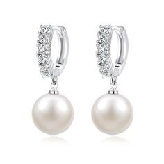 PRICES MAY VARY. 【Pearl Drop Earrings】 Hand-selected pearls with delicate luster are paired with a classic silver hoop with small cubic zirconia that sparkle in the sunlight. The combination of beauty and fashion adds interest to any simple outfit and brings you a different kind of charm. 【Excellent Material】 Women's pearl dangle earrings are made of high quality 14K white gold plating. Lead-free and nickel-free, hypoallergenic, not easy to fade, good choice for sensitive ears. 【Earrings Specifi Silver Pearl Earrings, White Pearl Earring, Mother Of Pearl Earrings, Bridal Earrings Pearl, Simple Outfit, Hypoallergenic Jewelry, Pearl Hoop Earrings, Drop Dangle Earrings, Pearl Earrings Dangle