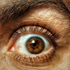 an extreme close up shot of the eye of a man's brown - colored eye