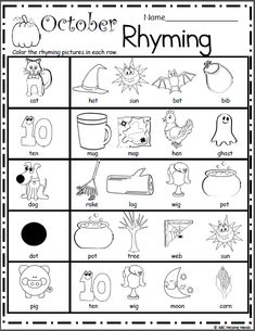 the october rhyming worksheet with pictures to help students learn how to use it