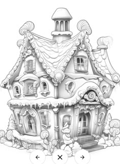 a drawing of a house with snow on the roof