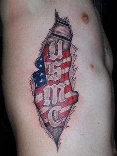 a man's chest with an american flag and the word usa written in it