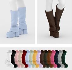 several pairs of women's knee high boots with different colors and sizes on them