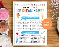 what's your ice cream name? birthday party game