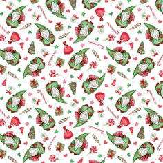 christmas candy canes and candies on white fabric with red, green and white bows