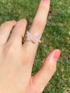 Customizable dainty butterfly ring!  D E T A I L S  ʚïɞ  Handmade with 2mm seed beads and durable clear nylon thread.  ʚïɞ  There are 54 Colour beads to choose from ʚïɞ  ring sizes from US 0-15 1/2 ʚïɞ  Made to order ʚïɞ  Minimize contact with water and chemicals Please fill out the 'add personalization' with two colours from the second image using the corresponding numbers Please feel free to message me with any questions! Instagram and TikTok: @rosabeestudios Butterfly Beads Ring, Butterfly Beaded Ring, Butterfly Ring Diy, Butterfly Bracelet Beads, Beads Rings Ideas, Butterfly Bead Pattern, Butterfly Ring Aesthetic, Beads Ring Aesthetic, Beaded Ring Ideas