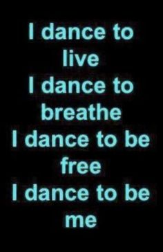 the words dance to live are lit up on a black background with blue and white text