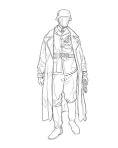 a drawing of a man in a trench coat