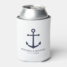 a can cooler with an anchor on it