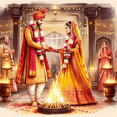 #Hinduwedding #marriedcouples #husband #wife #saatphere Hindu Wedding Caricature, Indian Wedding Couple Illustration, Wedding Art Painting, Hindu Wedding Photos, Bridal Illustration, Wedding Illustration Card