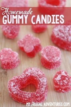 homemade gummy candy candies on a cutting board with the words homemade gummy candies