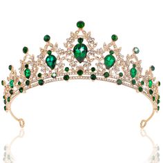 PRICES MAY VARY. Classic Design - It is a dazzling and beautiful crown for women. With the shiny, attractive, beautiful rhinestones paved on the crown, your feeling like a princess or a queen when wearing it. Make the most stunning at any occasions decorated for the special women.This crown is lucky and beautiful, just to meet the perfect you. Material - The shiny green crown is made of alloy, rhinestone and crystal. It is a shiny, charming handmade product, suitable for women. Size - Length 5.9 Quince Crowns, Emerald Crown, Green Tiara, Queen And Princess, Crowns For Women, Green Quince, Princess Crowns, Green Crown, Green Princess