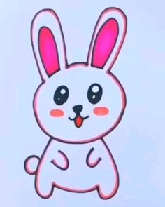 a drawing of a white rabbit with pink ears