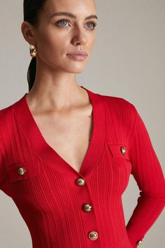 Petite Military Button Rib Knit Cardigan Cardigan Collection, Rib Knit Cardigan, Red Style, Karen Millen, Fashion Face, Red Fashion, Knit Cardigan, Click Here, Rib Knit