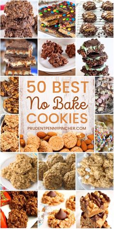 the best no bake cookies are on display in this collage with text that reads 50 + best no bake cookies