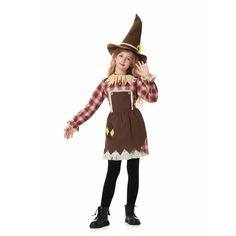 PRICES MAY VARY. Fabric: LMYOVE Scarecrow Costume Set is made of 100% Polyester, which is lightweight, elastic and easy to wear.We highly recommend you to wash this costume in hand. Package Include: one unique dress and a cute hat. Size: S(4-6Y)/M(6-8Y)/L(8-10Y)/XL(10-12Y). Available for 4-12Y Kids. Please according to your kids’ height to choose the suitable size. Widely Use: This Scarecrow Costume can be matched with witch/wizard hat, long boots, glove and so on. You can even pair it with terr Girls Scarecrow Costume, Kids Scarecrow Costume, Scary Scarecrow Costume, Costumes For School, Scarecrow Diy, Scarecrow Outfits, Scarecrow Dress, Book Week Costumes, Carnival Theme Party