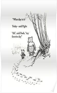 winnie the pooh and piglet looking at each other in front of a tree poster