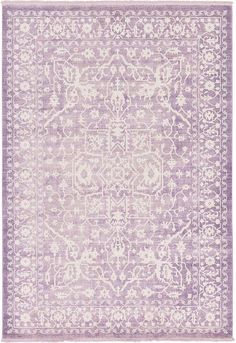 a purple rug with an ornate design on the top and bottom, along with white trimming