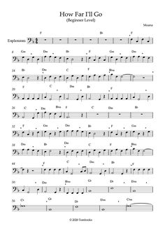 sheet music with the words how far i'll go