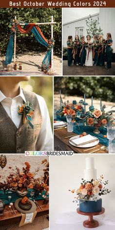 the wedding colors are blue and orange