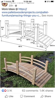 an image of a wooden bridge with measurements for the bottom and bottom sections on it