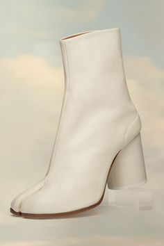 Tabi Leather Ankle Boots White | Maison Margiela Nora Universe, Hero Archetype, Mirror Boots, Japanese Socks, Tabi Boots, Glam Slam, Tabi Shoes, Boots White, Block Heel Ankle Boots