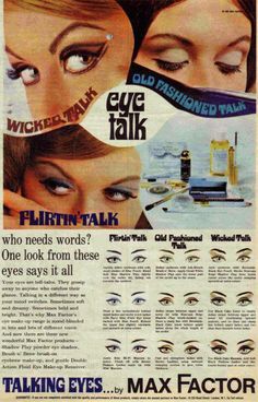 Cheetah Jewelry, Eye Talk, 1960s Makeup, Vintage Makeup Ads, 60s Makeup, Bold Eyeliner, 70s Makeup, Paulina Porizkova, Makeup Ads