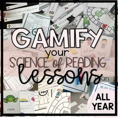 a pile of books with the words gamify your science and reading lessons