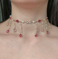 "Princess" necklace in dark pink version. It is worn as a collar. Size : * The length of the necklace is 33 cm (13 inch), including clasp * With a 5 cm extension chain Materials : * Crystal beads and charms * All the fasteners and the pendant are made of brass, including the clasp ----------------------------- It is best to avoid any contact with water for better maintenance and conservation of your necklace. Do not hesitate to contact me for any other information or customization, I will be hap Custom Pearl Necklace, Pink Crystal Jewelry, Elegant Handmade Jewelry, Dark Pink Necklace, Art With Beads, Etsy Jewelry Necklace, Kalung Choker, Pink Beaded Necklace