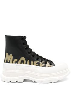 black/white calf leather round toe rubber toecap embossed detail signature Graffiti print to the side logo-print tongue branded heel counter ankle-length branded leather insole chunky rubber sole front lace-up fastening To lessen the environmental impact and to reduce cotton consumption, Alexander McQueen will no longer be providing a dust bag with its sneakers. We've partnered with Good On You — an independent agency that rates how brands perform in relation to their impact on the planet, peopl High-top Leather Custom Sneakers With Logo-print Tongue, Custom High-top Leather Sneakers With Logo-print Tongue, Calf Leather High-top Sneakers With Rubber Sole, Modern Leather Custom Sneakers With Logo-print Tongue, Modern Custom Leather Sneakers With Logo-print Tongue, Leather Platform Sneakers With Logo Print And White Sole, Leather Platform Sneakers With Logo Print, Modern High-top Sneakers For Streetwear With Lug Sole, Modern High-top Sneakers With Lug Sole For Streetwear