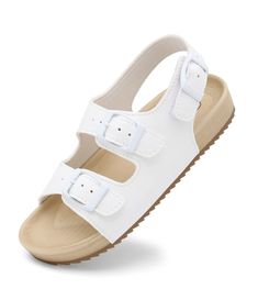 PRICES MAY VARY. Dual adjustable buckles at upper for more secure and fashion. These summer sandals pair perfectly with dresses, shirts, pants, and more. Hook-and-loop strap for quick adjustability and a secure fit. Easy on and off. Open toe design for breathable and comfy feeling in hot summer. Soft flexible EVA foam midsole both lightweight and shock absorbing. Durable rubber outsole provides good traction. These summer shoes let children run wild with a great stability. Summer Soft, Boys Sandals, Buckle Sandals, Kids Sandals, Kids Luggage, Summer Sandals, Casual Flats, Eva Foam, Toe Designs