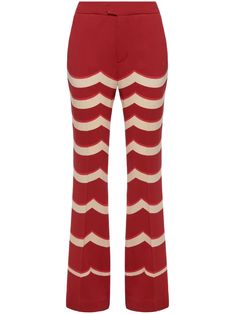 red/white wave print mid-rise concealed front fastening two side slit pockets flared Flared Trousers, Wave Print, Bell Bottom Pants, Flare Trousers, Saturday Night, Bell Bottoms, Bottoms Pants, Womens Bottoms, Mid Rise