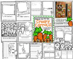 a bunch of carrots that are on top of a page with the words, what's for the creepy carrot?