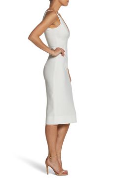 Fitted to flatter, this crepe sheath goes to sleek and stylish lengths to keep the focus on the featured event, your entrance. Style Name:Dress The Population Lyla Crepe Cocktail Dress. Style Number: 5606385_7. Sleek White Midi Dress, Elegant Fitted Crepe Midi Dress, Elegant Crepe Midi Dress For Formal Occasions, Elegant Formal Crepe Midi Dress, Fitted White Crepe Dress, Elegant Structured Sheath Midi Dress, Elegant Knee-length Crepe Midi Dress, Elegant Sheath Crepe Dress, Elegant White Bodycon Dress With Straight Neckline