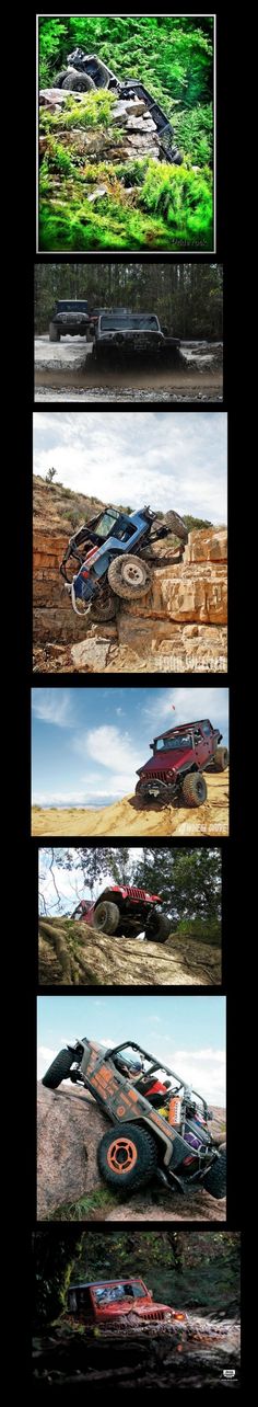 four different views of an abandoned car in the middle of nowhere