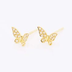 These stunning 14k yellow gold butterfly stud earrings dripping with diamonds provide a look that is both trendy and classic. These pave diamond earrings are a great staple to add to your collection, and can be worn with both casual and formal wear. These earrings would make the perfect gift for your loved one of yourself! You won't believe how these diamonds sparkle!The details for these beautiful earrings are listed below:Earrings: 1 SetMetal Quality: 14 Karat Yellow GoldEarring Type: StudEarr Elegant Butterfly Earrings With Diamond Accents, Butterfly Shaped Earrings With Diamond Accents, Formal Butterfly Diamond Earrings, Butterfly Diamond Earrings With Accents, Butterfly Diamond Earrings With Diamond Accents, Diamond Butterfly Earrings For Anniversary, Butterfly Shaped Diamond Earrings With Accents, Diamond Butterfly Earrings Fine Jewelry, Yellow Gold Butterfly Earrings With Cubic Zirconia