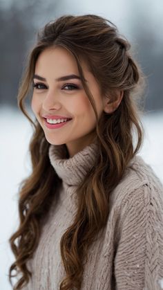 Discover top winter hairstyles for all hair types including cute long curly short medium and more Get easy and stylish ideas for men and women with brunette hair Explore aesthetic and simple looks for medium length hair Find the perfect baddie winter hairstyle inspiration here Long Hair Winter Hairstyles, Curly Hairstyles For Winter, Aesthetic Brunette, Easy Winter Hairstyles, Hairstyles For Winter, Hairstyles For Fall, Girls Hair Style, Winter Hairstyle, Hair Winter