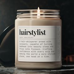 Calling all trendsetters and hair aficionados! Elevate your relaxation game with our Hairstylist Candle, the ultimate blend of self-care and style. Get ready to snip away stress and bask in the soothing glow of a salon-inspired ambiance. Looking for the perfect gift for your hairstylist friend's special occasion? This candle is more than just a gesture - it's a gesture of understanding, acknowledging the daily hustle, and giving them a moment of respite. Whether you're unwinding after a busy day Gifts For Your Hair Stylist, Cosmetology Graduation, Hair Dresser Gift, Gift For Hairdresser, Hairdresser Gift, Candle Ideas, Clear Jars, Apple Harvest, Cinnamon Vanilla