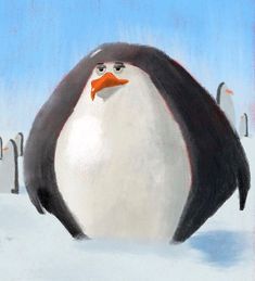 a painting of a penguin in the snow