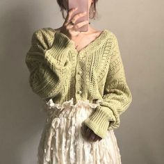 The Cardigans, Cottagecore Outfits, Autumn Sleeve, Cardigan Casual, Cropped Knit Sweater, Summer Sweaters, Cardigan Women, Knitting Women Sweater, Vintage Elegant