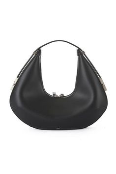 Osoi Toni hobo circle bag in black leather. 100% cow leather outer, 85% polyester 15% polyurethane lining. Weight 460g. Measurements in inches: width 11.4, height 9.8, depth 3.9, strap drop 5.7-9.45.  Made in Korea. 22FB030-102-01 PIPE AND ROW Modern Leather Baguette Bag With Silver-tone Hardware, Modern Evening Hobo Bag With Silver-tone Hardware, Black Leather Hobo Bag With Round Handle, Modern Hobo Shoulder Bag With Silver-tone Hardware, Black Hobo Bag With Round Handle For Everyday, Chic Hobo Bag With Palladium Hardware For Daily Use, Modern Leather Hobo Bag With Zipper Closure, Shoulder Bag With Silver-tone Hardware And Round Handle, Leather Hobo Bag With Round Handle For Evening