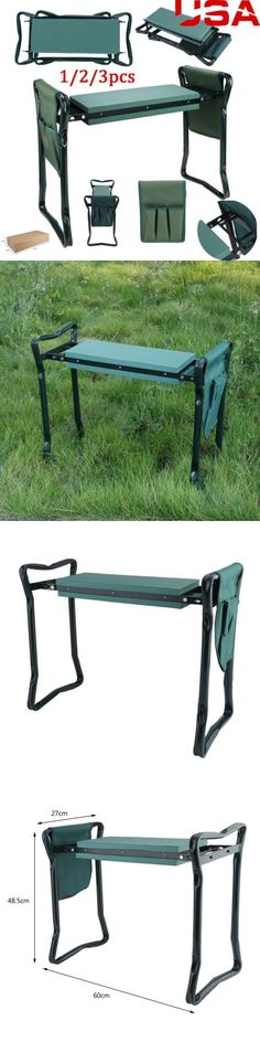 the garden kneer chair is shown in three different views