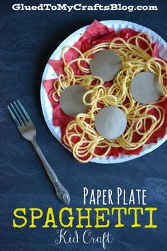 paper plate spaghetti kid craft with fork and spoon